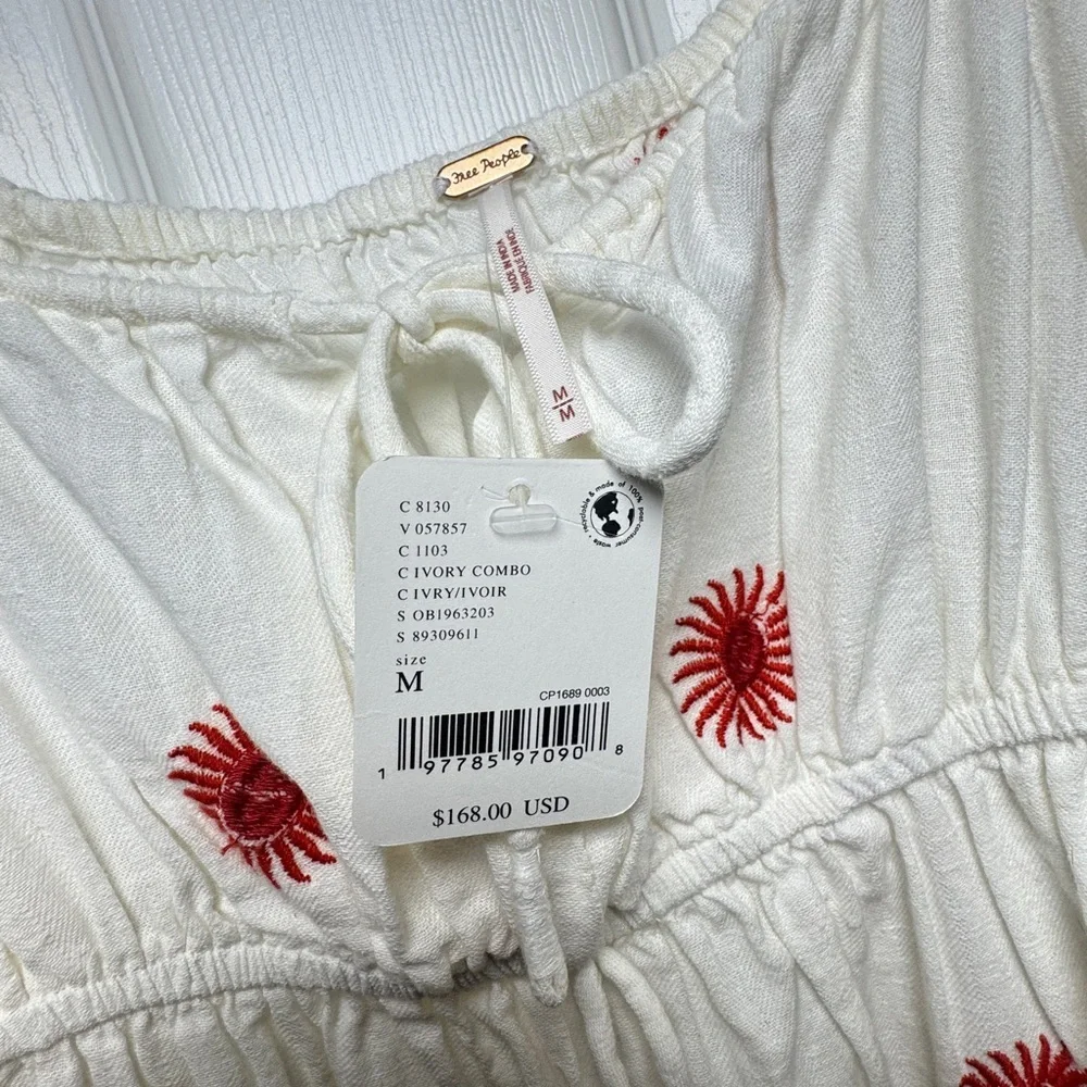 Free People Sunburst Embroidered Midi Dress Ivory NWT Medium Boho